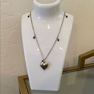 Silver Heart Pendant Necklace with Blue Accents